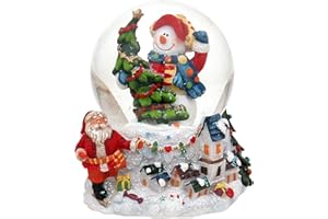 Dekohelden24 Schneekugel Schneemann mit Tanne auf Sockel mit Winterlandschaft, Maße H/B/Kugel: ca. 9 x 8 cm/ 6,5 cm. 501611-Tanne