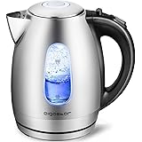 Aigostar Stainless Steel Electric Kettle, 1.7L Fast Boil, LED Illumination Cordless Electric Tea Kettle, Auto Shut-Off and Bo