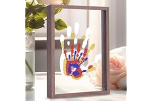 CHERRY CHEERS Kit per impronte di mani di famiglia, cornice in legno per ricordi artigianali fai-da-te, set regalo infinito, vernici atossiche, fogli trasparenti (Brown)