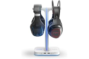 Energy Sistem ES Gaming Headset Stand ESG S3 Duo (supporto per 2 auricolari, due porte USB, 3 effetti RGB, base antidelizzante, Mobile Game Converter) - Bianco
