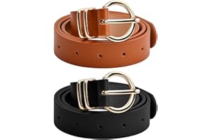 Ehuihuan Cinturón de Cuero de 2 Piezas para Mujer, Cinturón Dorado con Hebilla para Mujer, Cinturón de Vestir para Jeans de Cuero