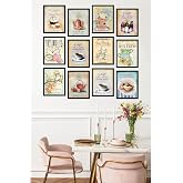 kutuTR Retro Tarzı Mutfak Duvar Dekoru, 12 Par&ccedil;a MDF Tablo Seti, Cafe de Paris Temalı, 13 x 17 cm, &Ccedil;ok Renkli