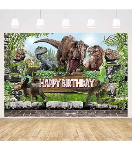 Avezano Dinosaur Theme Birthday Party Backdrop 7x5ft Gold And Green Safari Jungle T-Rex Dinosaur Background Boy Birthday Party Decoration Banner For Photography Kids Photo Studio Props - View #11