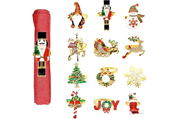 12 Pièces Rond de Serviette Noel, Métal Anneau Serviette de Table Renne, Métal Porte Serviette, 5cm Boucle de Serviette de Noël avec Strass pour Décoration de Table Fête de Mariage de Thanksgiving