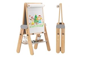 ‎BANASUPER BanaSuper 3-in-1 Kinder Staffelei Magnetische Tafel & Whiteboard mit 30% Größerer Malfläche | Höhenverstellbar (90-110 cm), Klappbar & 80% Vormontiert | Kunst Staffelei für Kinder, Grau