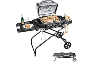 Denmay Portable Barbecue Trolley for Ninja Woodfire OG700 Series, Ninja OG701, Pit Boss 10697/10724, 57 cm Blackstone, Traeger Ranger, with Shelf and Basket