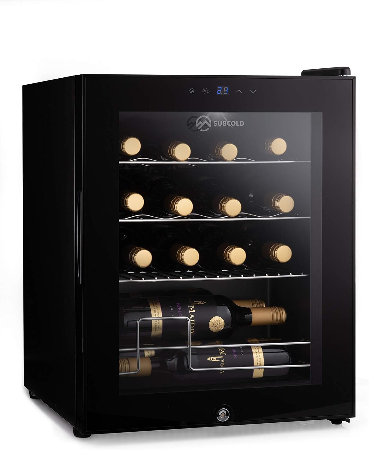 Subcold Viva16 LED – Table-Top Wine Fridge Black | 3-18°C | Wine Cooler | LED + Lock & Key | Glass Door Drinks Cellar | Single-Zone (16 Bottle)