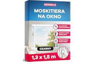 GEROBUG Moskitiera okienna bez wiercenia, 130 x 150 cm, czarna – siatka na owady o drobnych oczkach z taśmą klejącą – moskitiera na okno, moskitiera na okno, moskitiera na okno, 1 szt
