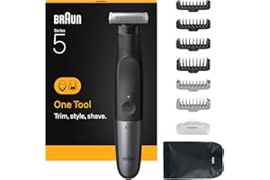 ‎BRAUN Braun Series XT5 Gesicht & Körper, Elektrischer Rasierer, Barttrimmer & Bodygroomer, 7 Zubehörteile, Körperrasierer mit Sensitiv Kammaufsatz, 45 Min Akku, Trimmen & Rasieren, Wasserdicht, XT5200, Grau