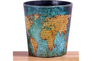 keivmlvt Corbeille à papier Poubelle 10 litres en cuirs - l'artisanat -Convient à la chambre à coucher, au bureau (World Map)