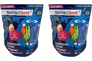 AVASEE 2x SensiDent Dental Floss for Children * STICKS Unwaxed * Child-friendly 16 Pieces from 6 Years