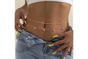TseenYi Beach Bikini Belly Chain Pearl Tassel Layered Waist Chain Small Beads Body Chain Summer Sexy Body Chain Jewelry for Women and Girls Gifts(Gold)
