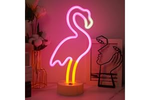 JEMESI Veilleuse flamant rose - Alimentée par batterie/USB, lumière néon rose avec base, décoration pour Saint-Valentin, anniversaire, bar, fête, cadeau