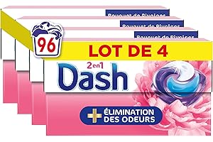 Dash 2en1 PODS, Lessive En Capsule, 96 Lavages (4 x 24 Lavages), Bouquet de pivoines, PLUS DE FRAÎCHEUR, ÉLIMINATION DES ODEURS avec l’adoucissant Lenor, Fabriquée En France, Dash 2in1