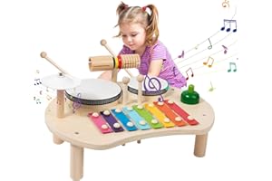 BASAMOU Juguetes Niños 3-5 Años Instrumentos Musicales Infantiles Tambor, Bateria Musical Niños Xilofono Bebe, Juguetes Montesorri Educativo Madera, Niñas Regalos para Navidad Cumpleaños Reyes Magos