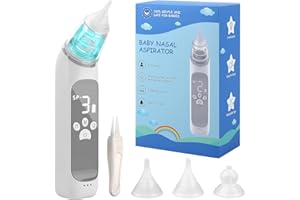 DEYIKEJI Aspiratore nasale elettrico, Aspiratore nasale per bambini, 3 livelli di aspirazione e 3 punte in silicone, musica e luci rilassanti, Aspiratore nasale antireflusso per neonati