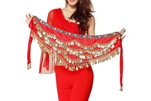 MUNAFIE Foulard de danse du ventre pour femme - Costume de danse du ventre - Foulard avec pièces de monnaie - Ceinture - Jupes