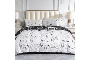 Tokokimo Funda Nordica Cama 150/135, 100% microfibra Funda Edredon 230x220 cm y 2 x Fundas de Almohada 40x75 cm, Estilo Ramas y Hojas (Negro/Blanco, 3 piezas)