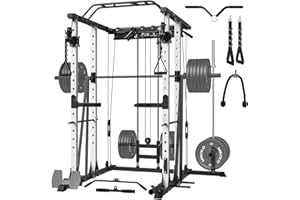 ZERELEK Power Cage, 1500lbs Power Rack with LAT PullDown and Cable Crossover System, Squat Rack with Pulley System, Weight Cage for Home Gym with Training Attachments