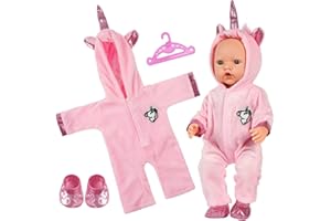 Aolso Baby Doll Clothes for 14-18 Inch Doll 35-45 cm Baby Doll, New Doll Clothes Outfits, Sweet Outfits Hooded Jumpsuit with 1 Coat hanger, New Born Baby Dolls Girls Birthday (Unicorn)