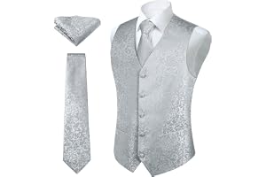Hisdern Herrväst med paisleymönster, blommig jacquard-slips, bröstnäsduk och näsduk, perfekt för bröllop, fest eller affärsmöten, väst-set för kostym i storlekarna XS–6XL