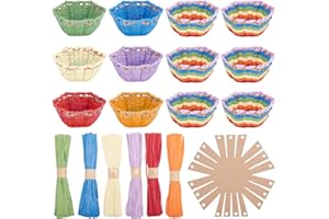 FREEBLOSS 12 Set DIY Basket Weaving Kit Hexagon Raffia Ribbon Basket Creative Basketry Kit for Students Basket Weaving Supplies for Arts and Crafts Projects Basket Activities