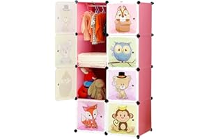 BRIAN & DANY Erweiterbares Kinderregal Kinder Kleiderschrank Stufenregal Bücherregal mit Türen, tiefere Fächer als normal (45 cm vs. 35 cm) für mehr Platz, 75 x 47 x 147 cm Rosa