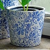 Bluebell Yard Small blue and white terracotta cache pot with crackle glaze