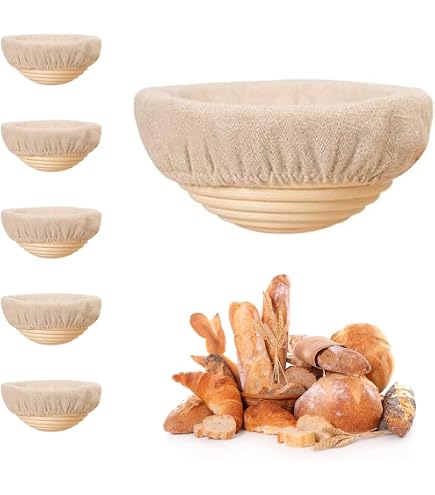 Sikweny 6 Pièces Tissu Lin Banneton Pain - Housse Fermentation Réutilisable Pour Pâte Levain Baguette Pizza
