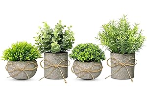 TFCIOD 4 Piezas Plantas Artificiales Decorativas, Planta Artificial Pequeña, Mini Ecologización Macetas Artificiales Decorativas, Fake Plants para Cocina, Salón,Oficina Mesa, Decoracion (001)