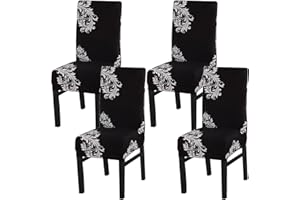 Xundefeng Chair Covers Set of 4 Black White Wings Flower High Back Swing Chair Dining Room Chair Cantilever Dining Room Chair Covers Stretch Elastane Protective Covers