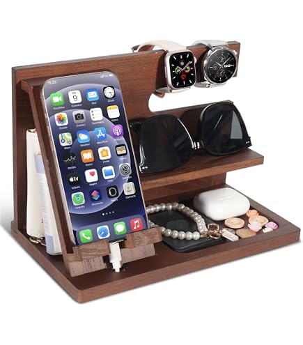BarvA 2 adattivi in legno Gun Rack Phone Docking Stazione di ricarica Regali per Uomini Papà Idee di Compleanno Comodino Organizzatore di Ricarica Dock Orologio Supporto di Ricarica Portafoglio Chiave
