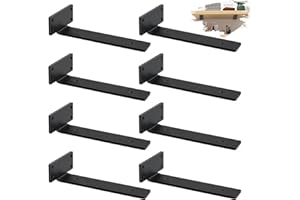 YFCVIP 8 Pack Floating Shelf Brackets 30cm, Heavy Duty Metal L Shelf Brackets, Metal Scaffold Board Shelf L Braces for Shelves Support Wall Hanging | Black