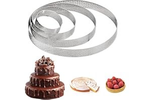 Xanewza Lot de 4 Cercle à Tarte Anneau à Tarte de Pâtisserie en Forme de Cercle, Cercle à Patisserie en Acier Inoxydable, Perforés pour Gâteaux en Mousse(6/10/15/20cm)