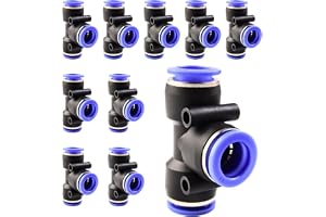 ANGEEK 10 stycken 16 mm 3-vägs T-kontakter push to Connect Fittings pneumatiska kontakter, PE pneumatiska anslutningar pneuma
