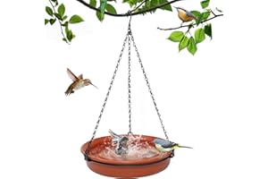 KHAYROVIES Mangiatoia per Uccelli Selvatici, Vassoio Mangiatoia per Uccelli da Appendere,Mangiatoia per Uccelli con Catena di Metallo, Abbeveratoio per Da Esterno per Uccelli Giardino (Marrone)