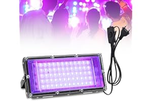 Asfrode Foco LED negro de 50 W, 395 nm con enchufe, resistente al agua, lámpara de luz negra fluorescente con interruptor, luz UV para fiestas, bares, colores neón, decoración para fiestas