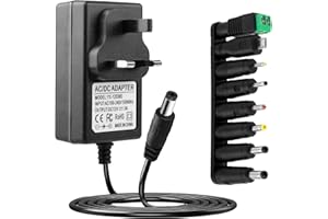 VRYTH Universal 12V 3A Power Supply Cable AC Adapter with 8 DC Plug Connectors 100-240V 50-60Hz 36W Charger to DC 12Volt 3Amps Power Cord 12V 2.5A 2A 1.5A 1A 800mA 500mA for Household Electronics Camera