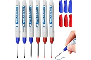 QESSUVNC 6Pcs Tracer Pencil 30Mm Deep Hole Marker Deep Reach Marker Fine Tip Permanent Marker Pens, Long Nose Marker Pen Carpenter Marker Pens Long Head Marker Pens Waterproof Deep Reach Markers