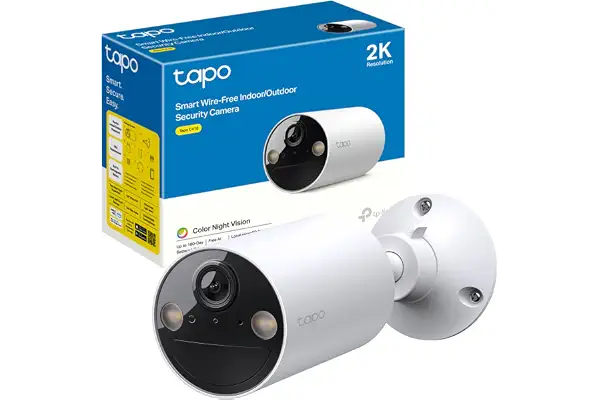 Tapo C410 - Cámara Wi-Fi de Batería para Exterior/Interior, 2K 3MP, 6400mAh, Detección de Personas por IA, Visión Nocturna a Color, No Requiere Hub, Compatible con Panel Solar