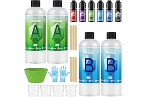 Hiebum Epoxidharz Set Anfänger 4 teile 400 ml, Epoxidharz mit Härter, Glasklar Epoxy Resin Gießharz Mit Epoxidharz Formen, Farbe, holzstäbchen, Handschuhe, messbecher, für Holz, Schmuckherstellung
