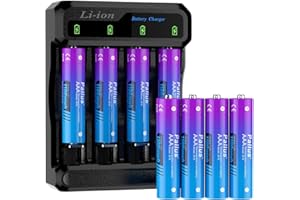 PALLUS Rechargeable AAA Lithium Batteries, High Capacity 1100mWh, 2H Fast Charge, with 4-Slot LCD Charger, 8 Pack Triple A Rechargeable, 1600 Cycles for Radios, Controllers, Cameras, Toys