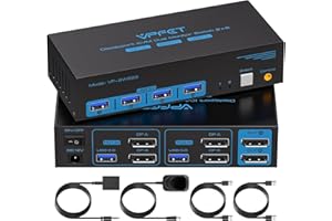 CMSTEDCD 8K60Hz Displayport KVM Switch 2 PC 2 Monitore 4 USB 3.0 Ports 4K@120Hz KVM-Switches für Dual Computers Kompatibilität mit Windows und Linux Inklusive Desktop-Controller