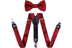 Alizeal Boys Adjustable Floral Paisley Pre-tied Bow Tie and Y Shape 3 Clips Braces Set