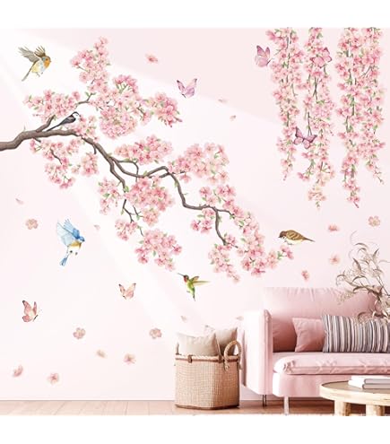 Autocollant Mural Cerisier En Fleurs - Décoration Salon Ou Chambre | Vinyle Réutilisable 185 Cm