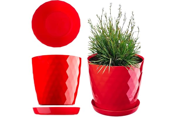 KADAX Pot de Fleurs 30 cm – en Plastique avec Soucoupe Intégrée, Pot de Plante pour Une Décoration Florale Moderne dans l'espace Intérieur (Rouge)