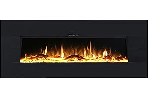 EZEE GLOW Ezee Built-In Electric Fire - 50" | Wall Mounted or Recessed Black or White LED Flame Effect Fireplace Heater | 2 Decorative Fuel Bed Options, 3 Flame Colour Options & Remote Control | Zara Glow Range