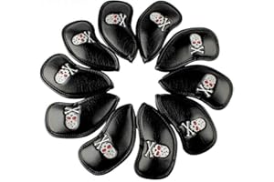 SEACLOUD Lot de 10 housses de tête de mort en cuir synthétique épais pour clubs de golf Noir