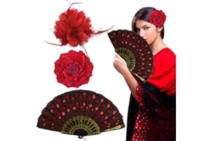 BOFUNX Haarschmuck Blumen Haarkammer Haarspange Brosche + Handgelenk Blume + Handfächer für Hochzeit Flamenco Tanzenparty Karneval Mottoparty