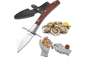 SPEENSUN Austernmesser,Austernmesser Und Handschuh,Austern Set mit Premium-Holzgriff,Edelstahl Austernöffner mit Handschuhe mit Schutzstufe 5 (L) Oyster Messer